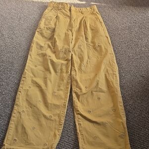 BDG Mustard Yellow Embroidered Mushroom Straight Leg Pants